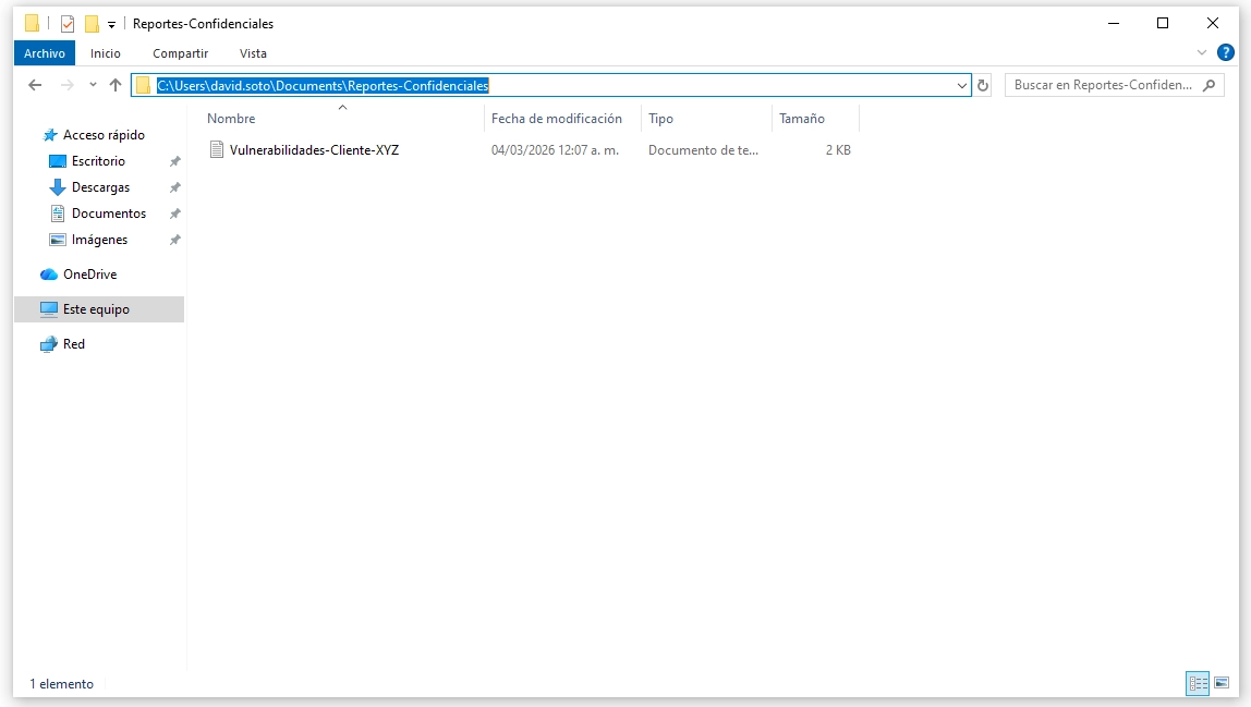 Creación del archivo confidencial de vulnerabilidades con PowerShell