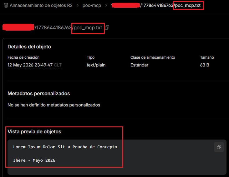 Bucket R2 con el archivo exfiltrado almacenado en formato nativo y descargable